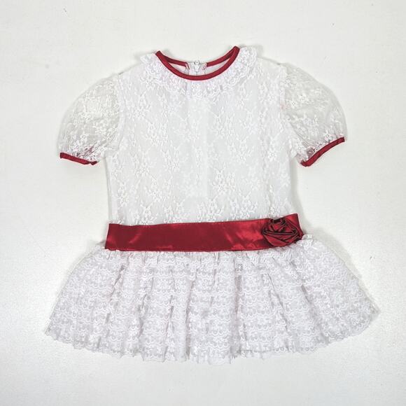 Vintage Other - Vintage Ribbons & Lace Dress Girls Size 18m White Lace Christmas Holiday